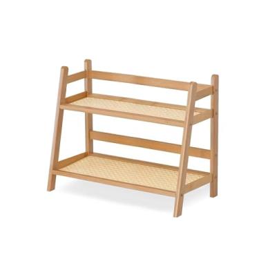 Imagem de Organizador de estação de café de 2 camadas e suporte de caneca de bambu – Suporte de acessórios para bar de chá e café, prateleira de exibição matcha com suporte de armazenamento de condimentos