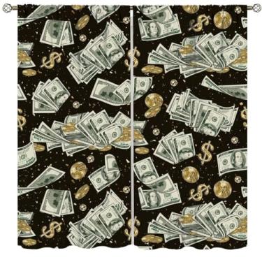 Imagem de Cortinas de dinheiro, tratamentos de janela vintage de 100 notas de dólar dos Estados Unidos para quarto, sala de estar, cozinha, escritório, decoração, conjunto de 2 painéis, tamanho total 102 x 113