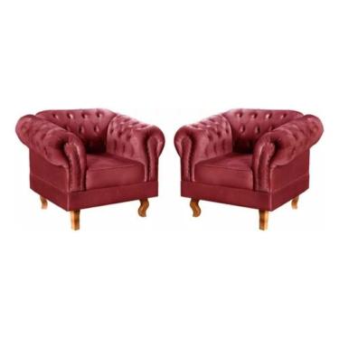 Imagem de Kit 2 Poltronas Chesterfield Dom Pedro Vintage Retrô Capitonê Suede Bordô