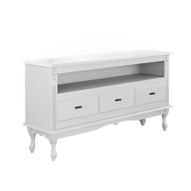 Imagem de Rack Para Sala 3 Gavetas E Nicho Pés Luis Xv - Branco Laca