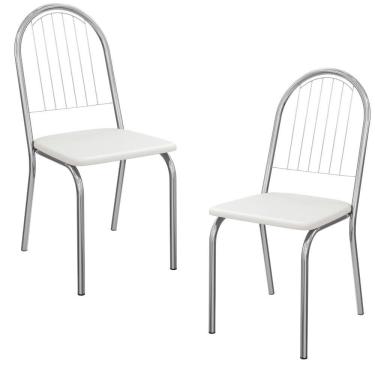 Imagem de Kit 2 Cadeiras Cromada Sala Jantar 2C077CR Corino Kappesberg Branco