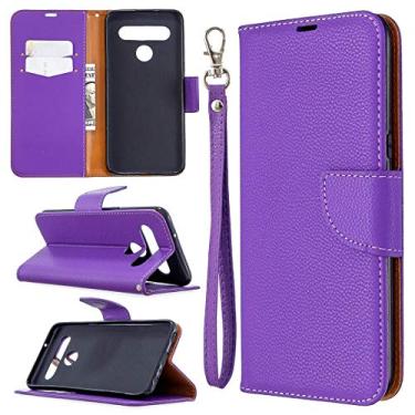Imagem de HONGYAN Capa de telefone Para LG K61 Litchi Texture Pure Color capa de couro horizontal com suporte e slots para cartões, carteira e cordão Capa protetora