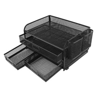 Imagem de Luqeeg Organizador de Mesa de Malha com 3 Níveis, Dobrável E Multifuncional com Gaveta Organizador de Cartas Em Papel Acessório de Armazenamento com 2 Porta Canetas para Estudo