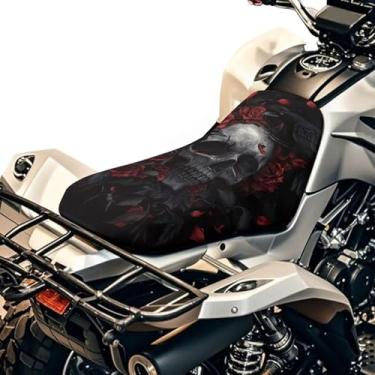 Imagem de Bulopur Capa de assento de quadriciclo de caveira gótica material preto macio capa de assento de quatro rodas resistente à prova d'água acessórios de proteção para Polaris Sportsman Scrambler 400 500