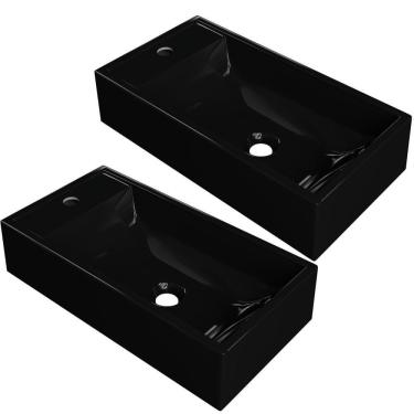 Imagem de Kit 02 Cubas De Apoio Retangular Lavabo Roma C01 Rl545w Preto - Lyam
