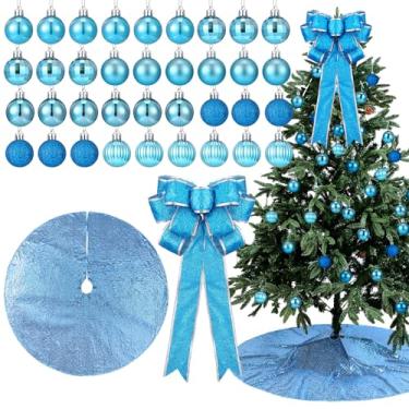 Imagem de Liliful Conjunto de 38 peças de mini decorações de árvore de Natal azul 121 cm de lantejoulas para árvore de Natal, enfeite de bola, enfeite de bola para decoração de guirlanda de Natal, festas de fim