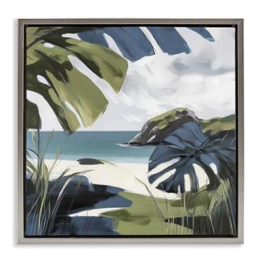 Imagem de Stupell Industries Arte de parede em tela flutuante emoldurada cinza Tropical Island Vibes por Elara Yasna, 63 x 63 cm