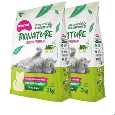 Imagem de Kit 2 Areia Higiênica Biodegradável 2kg Para Gatos Sanitária BioNature Super Premium Mandioca Natural
