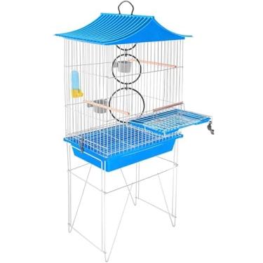 Imagem de Viveiro Calopsita Mansa Pássaros Aves Completa Teto chinesinha Com Acessórios Abertura Frontal (Azul)