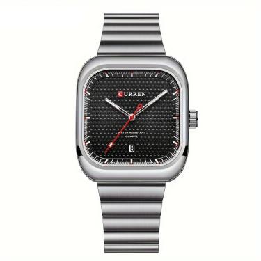 Imagem de Relógio Casual Masculino De Quartzo Pulseira De Aço Inoxidável Quadrado Prata Preto