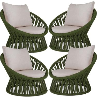 Imagem de 4 Poltrona Área Externa Monza Alumínio Pintura Corda Náutica Verde Musgo