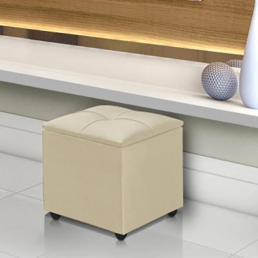 Imagem de Kit 2 Puffs Baú Cristal 40x40 Decorativo Estofado Veludo Bege