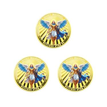 Imagem de Saint Michael Archangel Watches Over Us Challenge Coin, Archangel Michael Christian Prayer Protection Token Pocket Medal Inspiring Gift (Pack of 3)