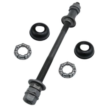 Imagem de Meuey Lyot Eixo do cubo da bicicleta 190 mm/7,48 pol. Bicicleta 1/10.2 cm X 7 esferas Retentor de rolamento Copos de cubo de bicicleta Eixo de bicicleta 3/8 polegadas Preto 26tpi Hub Conical Lock