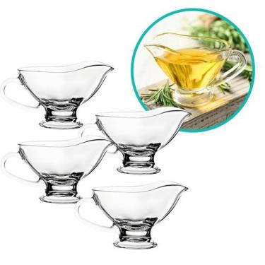 Imagem de Kit 4 Molheira De Vidro Com Alça 50ml Cremeira Bule Molhos Azeite - CL