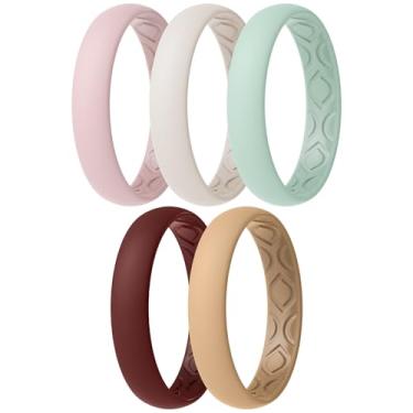 Imagem de ThunderFit Anéis de compromisso femininos de silicone respirável para suas alianças de casamento - 4 mm de largura, 1,5 mm de espessura - pacote variado de 1 a 12, 7.5 - 8 (18.2mm), Silicone, Sem