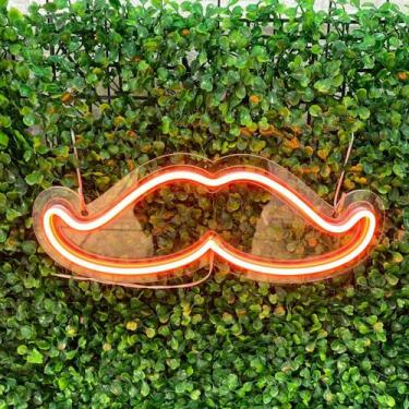 Imagem de Painel Neon Bigode Moustache Barbearia Iluminação 32 Cm - bloom, Laran