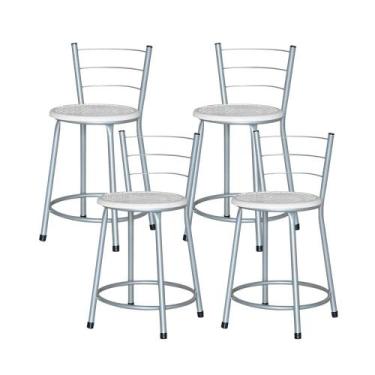 Imagem de Jogo 4 Banqueta Baixa Ratan Cinza Retro - Lamar Design, Laca branca