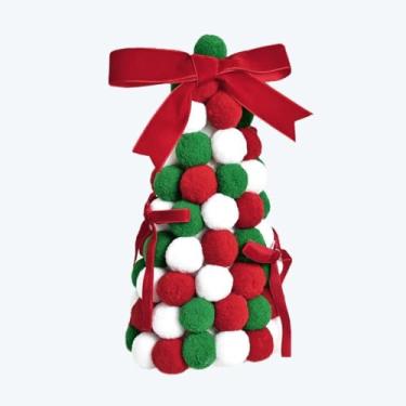 Imagem de Enfeite de árvore de Natal DIY feito à mão, arco de pompom, decoração de Natal, estilo de feriado artesanal