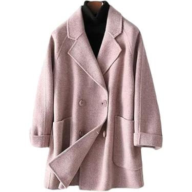 Imagem de Casaco De Lã Lapela Bolso Trespassado Feminino Jaqueta Solta De Comprimento Médio Casual Trincheira, pink, S