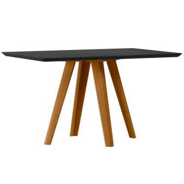 Imagem de Mesa de Jantar para 4 Lugares 1,35 Tampo Mdf com Vidro Mariah Ypê/Preto - New Ceval