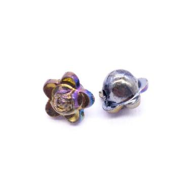 Imagem de Miçanga Botão Flor Acrílico Preto Irisado 5 Pétalas 8x10mm 100pçs 50g 