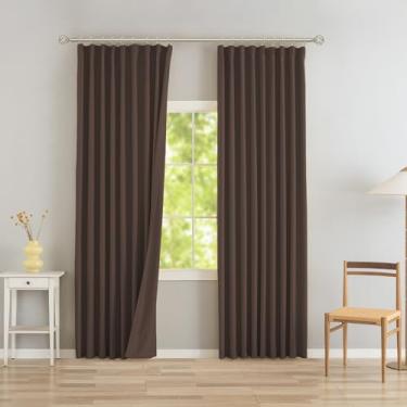 Imagem de DONREN Cortinas blackout com abas traseiras plissadas marrom 101,6 cm L x 274,3 cm C