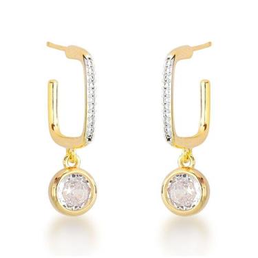 Imagem de Brinco Argola Quadrado com Ponto de Luz Banhado a Ouro 18k - Atraktiva