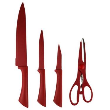 Imagem de Conjunto De Facas e Tesoura  Inox 4 Peças Cozinha - HOME&HOME