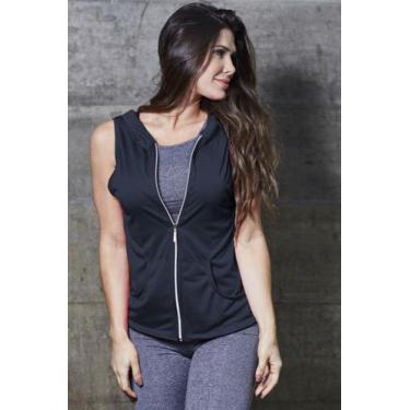 Imagem de Blusa Feminina Casaco colete Moda Academia Fitness com Capuz Estilo Se