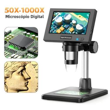 Imagem de Microscópio Digital USB Com Ampliação De 1000X, Tela IPS De 4,3", 8 LE