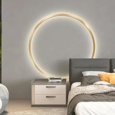 Imagem de Lâmpada De Parede Interna, Luminária De Parede De Cabeceira Circular Led, Luz De Parede Moderna Minimalista Com Fio 3000k / 4500k / 6500k Luz De Parede De Círculo Grande Re, Gold-b, 100cm