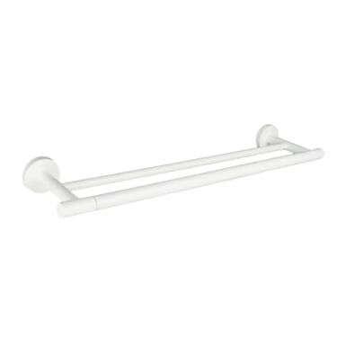 Imagem de Suporte para toalhas duplo, suporte para toalhas de banho, suporte para toalhas de parede, prateleira de aço inoxidável, suporte para cozinha, 50 cm, branco