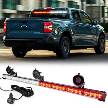 Imagem de FOXCID Barra de luz estroboscópica de emergência de 90 cm, 32 LEDs em 13 padrões de flash, aviso do conselheiro de trânsito, barra de luzes de segurança para para-brisas com isqueiro para veículos