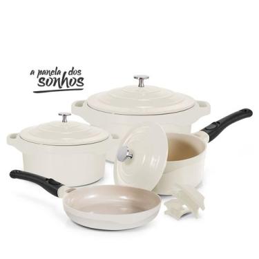 Imagem de Jogo De Panelas Antiaderente Cerâmica 4 Peças Off White Le Cook