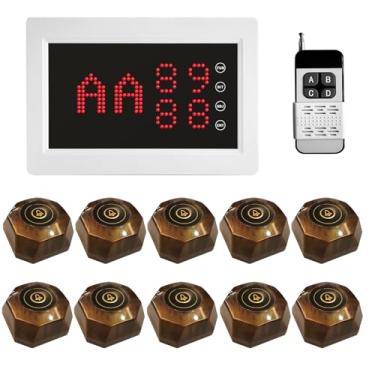 Imagem de Sistema de Pager para Restaurante - Sistema de Chamada Sem Fio com Display Numérico e 10 Botões de Chamada Impermeáveis para Atendimento em Restaurantes, Bares e Cafés