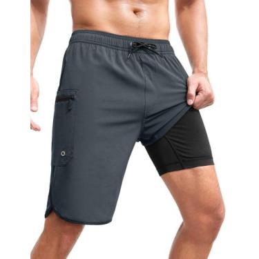 Imagem de Calções de banho masculinos SILKWORLD de 9 polegadas com bolsos com zí