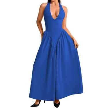 Imagem de Vestido ChiaoleZhee Deep com decote em V frente única, azul royal, fem