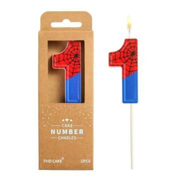 Imagem de PHD CAKE Velas número 1 de aniversário de aranha número 1, velas com número de desenho animado de aranha, velas com número de bolo, celebração de festa