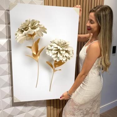 Imagem de Quadro Decorativo Canvas Flores Brancas e Douradas Vertical (CAN1220)