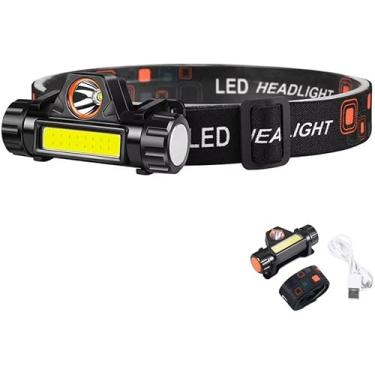 Imagem de Lanterna de Cabeça LED Recarregável, 2 LEDs, USB-C, Confortável e Ajustável, Preta