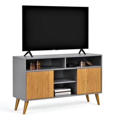 Imagem de Rack Intense 1.10 Tv 32 Polegadas Nichos Prateleiras Pés Pvc Decoração