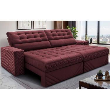 Imagem de Sofá Retrátil E Reclinável 2,50m Molas Ensacadas Max Spring. Velusoft Cama Inbox Vinho