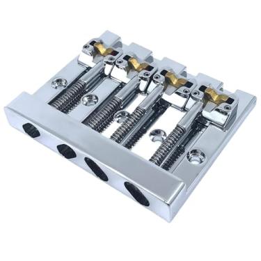 Imagem de Esquirla Ponte de baixo de 4 cordas com 5 furos, reparo de metal com parafusos de montagem e chave de manutenção, instrumento musical de alta massa