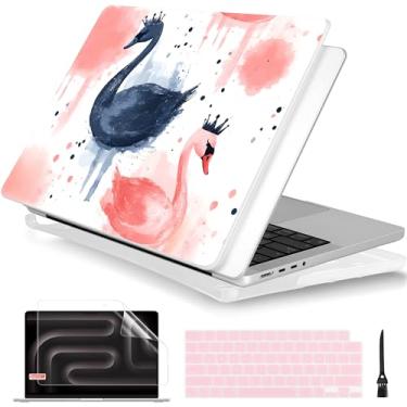 Imagem de Batianda Capa para MacBook Pro 16 polegadas versão 2024 2023 2021 com chip M4 M3 M2 M1 Pro/Max, capa protetora fina e leve com padrão criativo com capa de teclado e protetor de tela, cisne