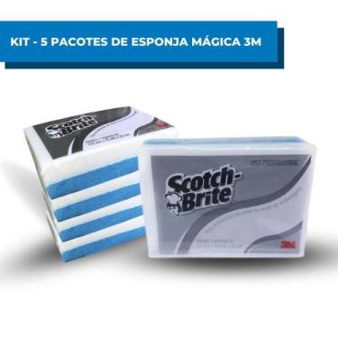Imagem de Kit Com 5 Esponjas Mágicas Scotch-Brite 3M Bucha Limpeza Pesada Tira M