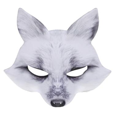 Imagem de Meia máscara de raposa de Halloween, máscara de animal de espuma vinílica acetinada para cosplay, acessório de de carnaval (branca)