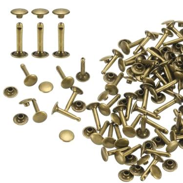 Imagem de HARFINGTON 100 conjuntos de rebites de tampa dupla 9 x 16 mm de aço carbono cabeça redonda presilhas parafusos de metal tubular para decoração de artesanato em couro, bronze