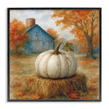 Imagem de Stupell Industries Colheita de abóbora em fardo de feno arte giclée emoldurada preta, design por Antony Smith, 24 x 24