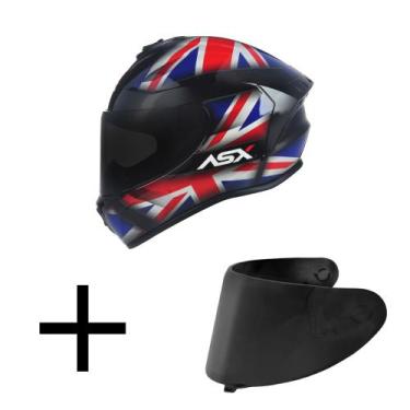 Imagem de Capacete ASX Draken UK Preto Azul e Vermelho Mais Viseira Fumê, 62